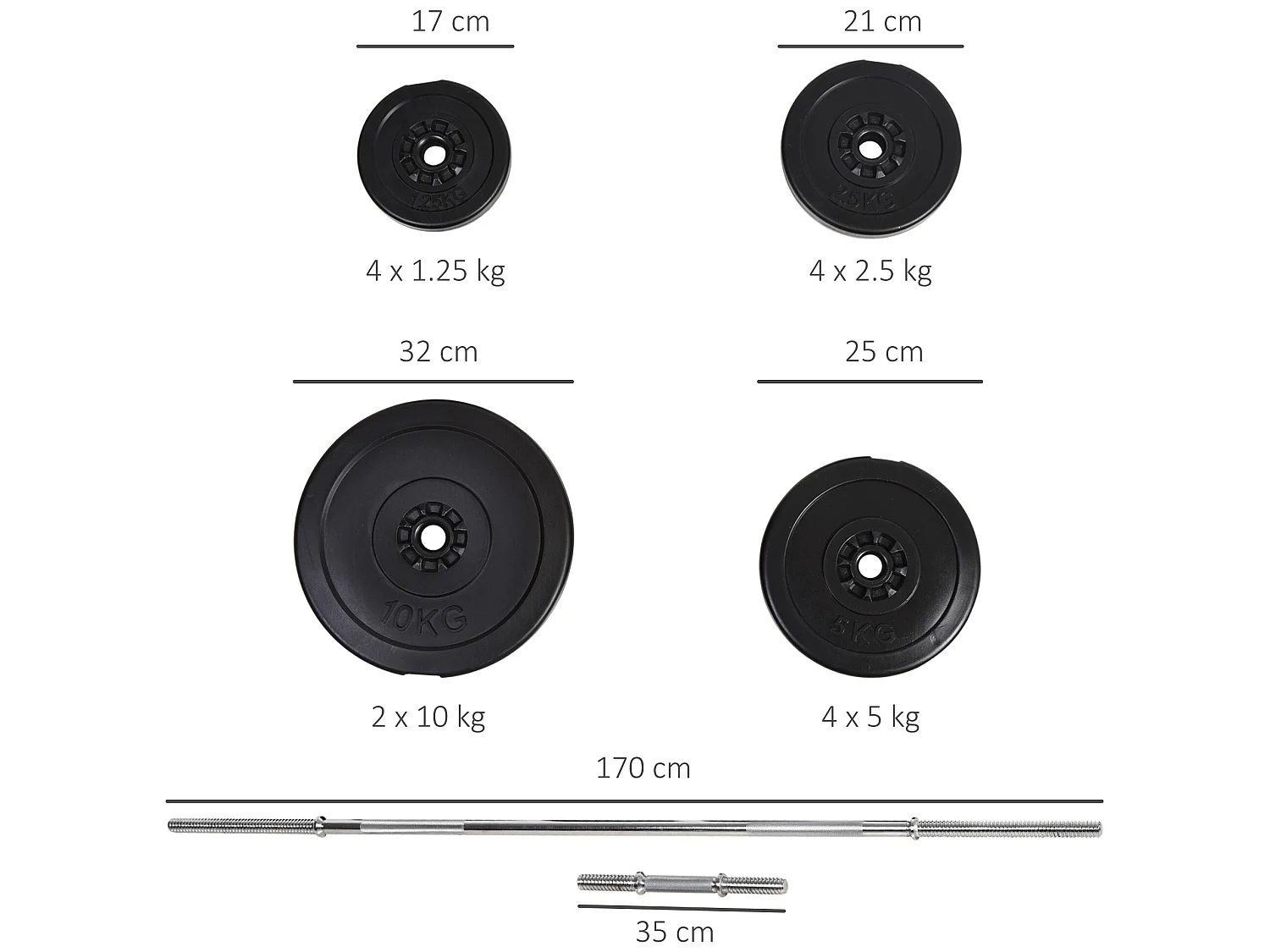 Juego de pesas con mancuernas negro ø25x35 cm HOMCOM