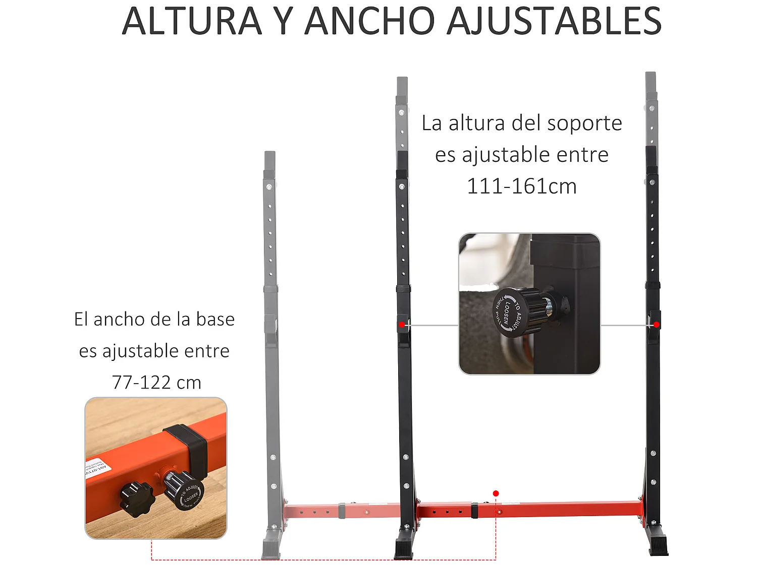 Soporte para barra pesas negro y rojo 122x73x161 cm HOMCOM