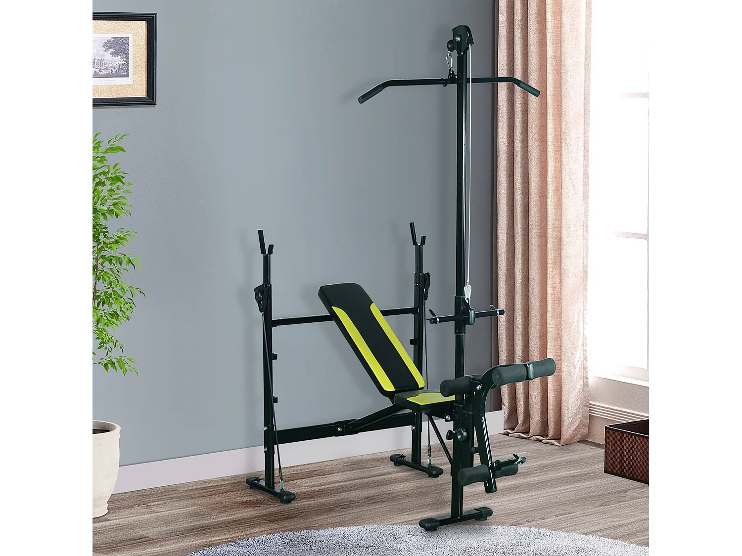 Banco de pesas negro, amarillo 175x110x202 cm HOMCOM