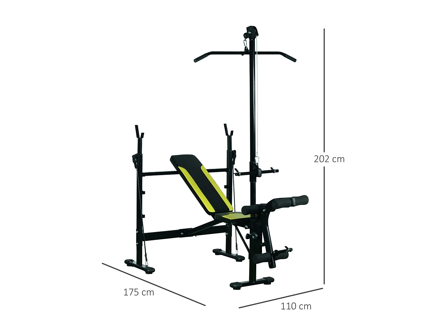 Banco de pesas negro, amarillo 175x110x202 cm HOMCOM