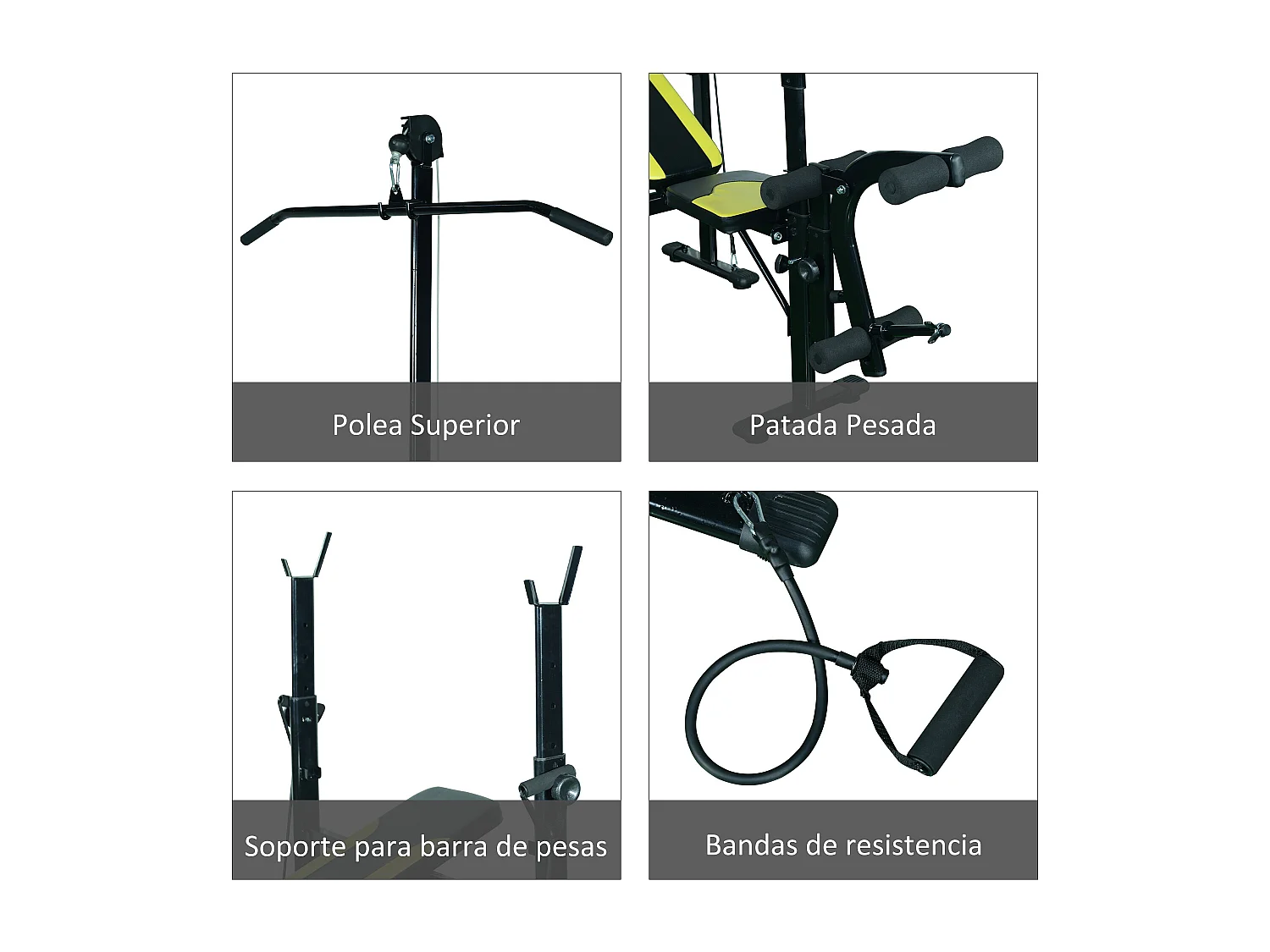 Banco de pesas negro, amarillo 175x110x202 cm HOMCOM