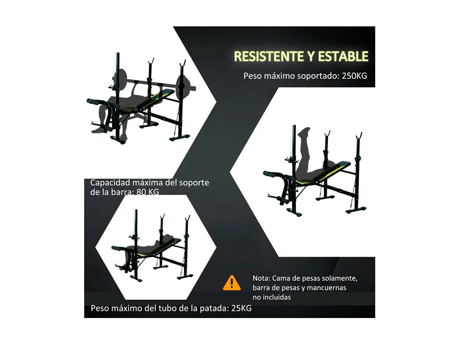 Banco de pesas negro, amarillo 175x110x202 cm HOMCOM