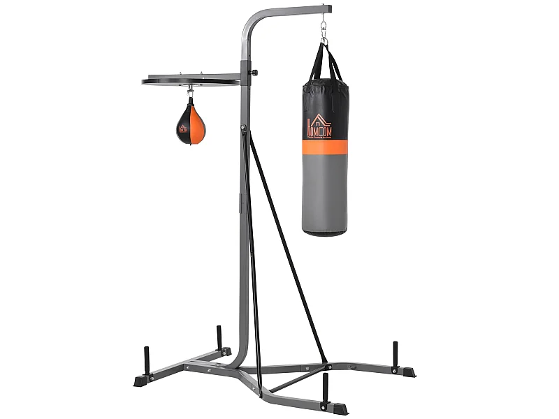 Saco de boxeo colgante con soporte negro y gris 115x157x221 cm HOMCOM