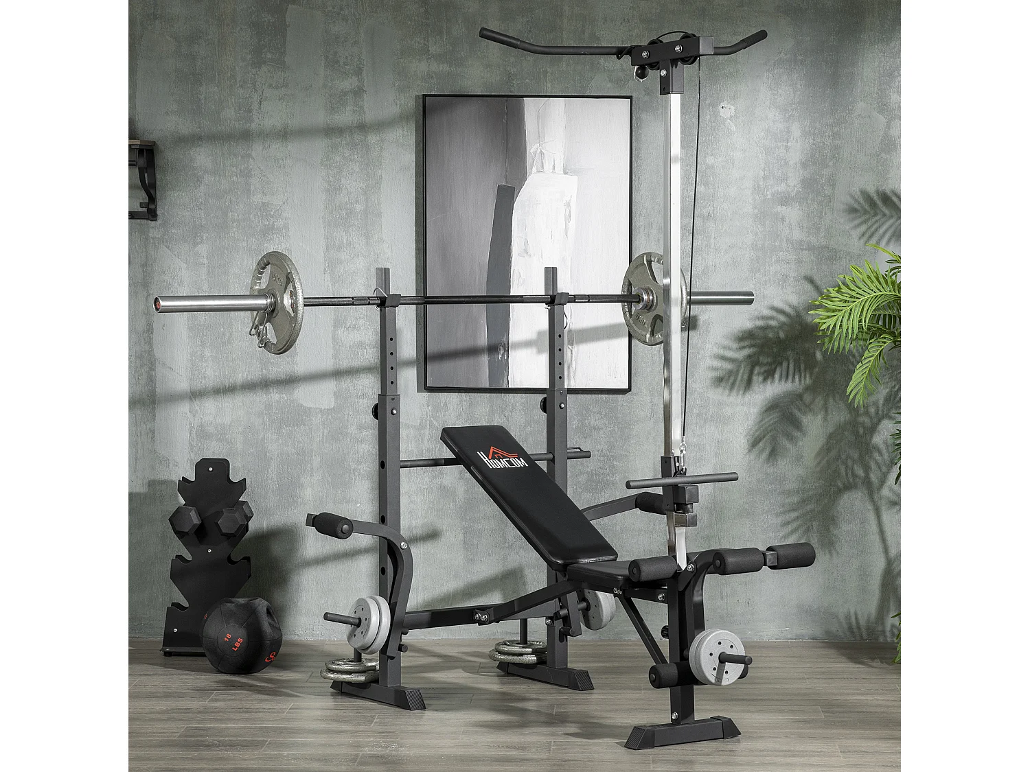 Banco de musculación plata y negro 180x134x200 cm HOMCOM