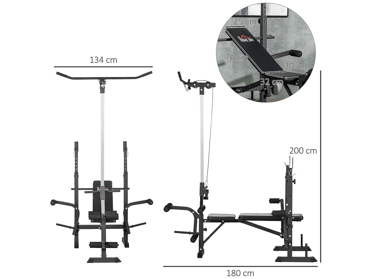 Banco de musculación plata y negro 180x134x200 cm HOMCOM