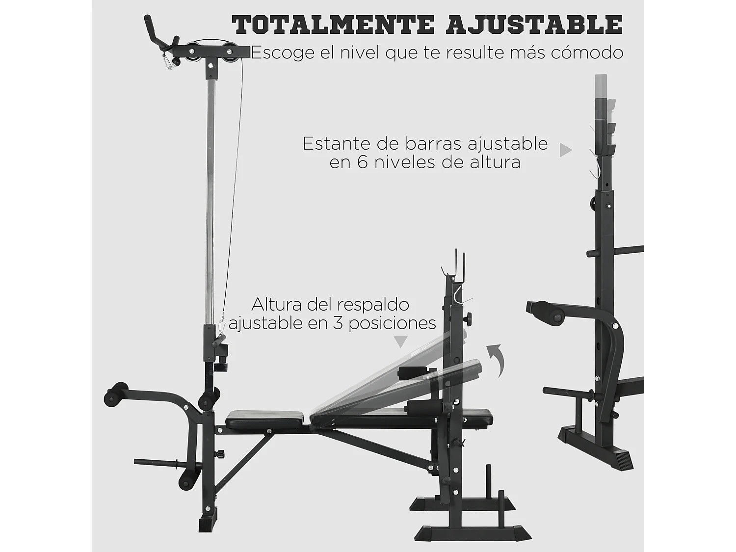 Banco de musculación plata y negro 180x134x200 cm HOMCOM