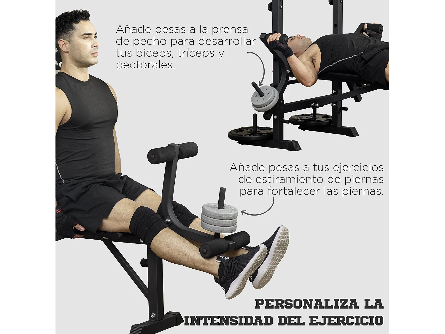 Banco de musculación plata y negro 180x134x200 cm HOMCOM