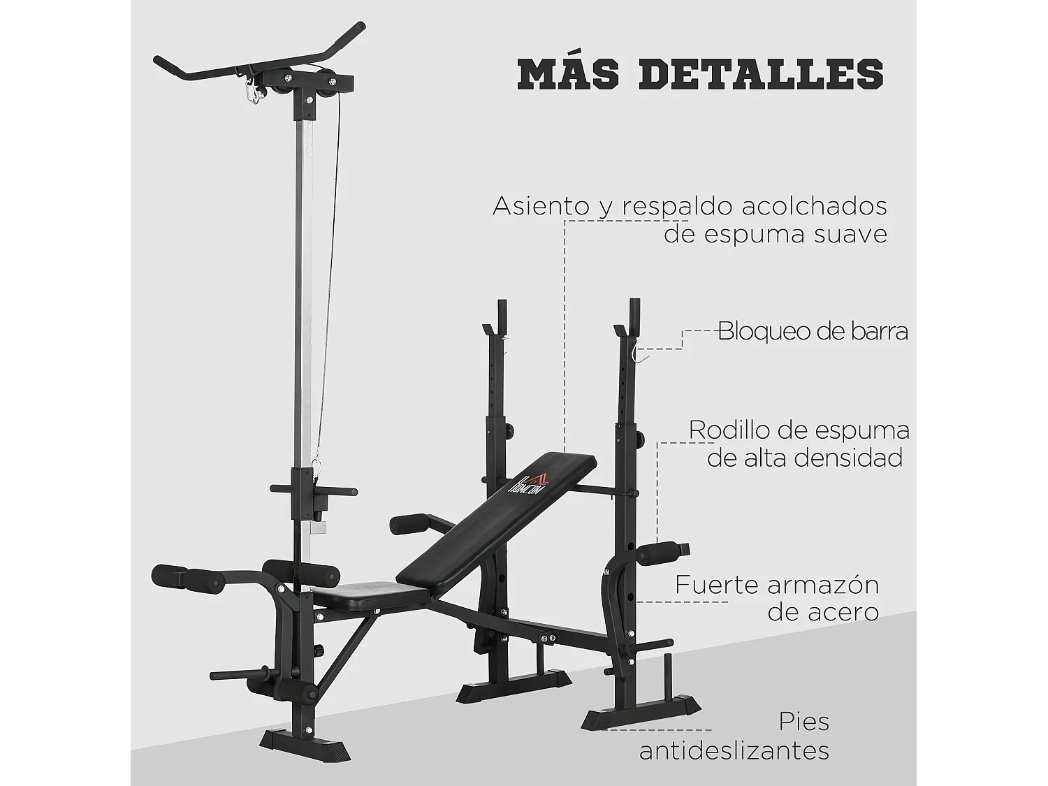 Banco de musculación plata y negro 180x134x200 cm HOMCOM