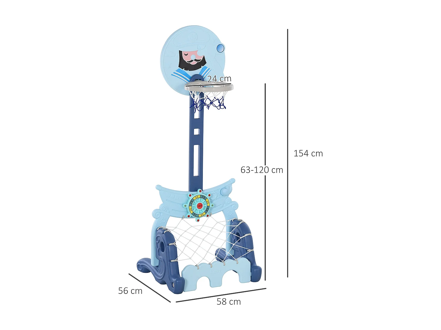Canasta de baloncesto infantil azul 58x56x154 cm HOMCOM