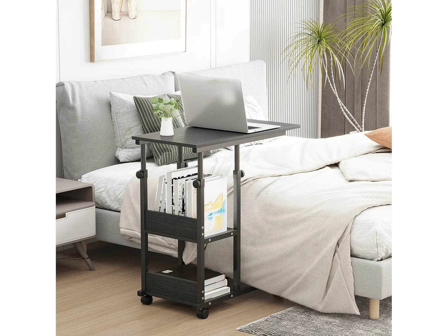 Mesa lateral móvil negro 80x40x82 cm HOMCOM