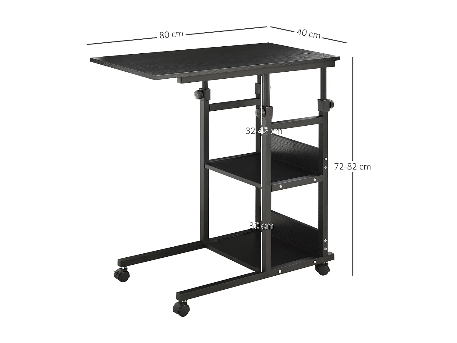 Mesa lateral móvil negro 80x40x82 cm HOMCOM