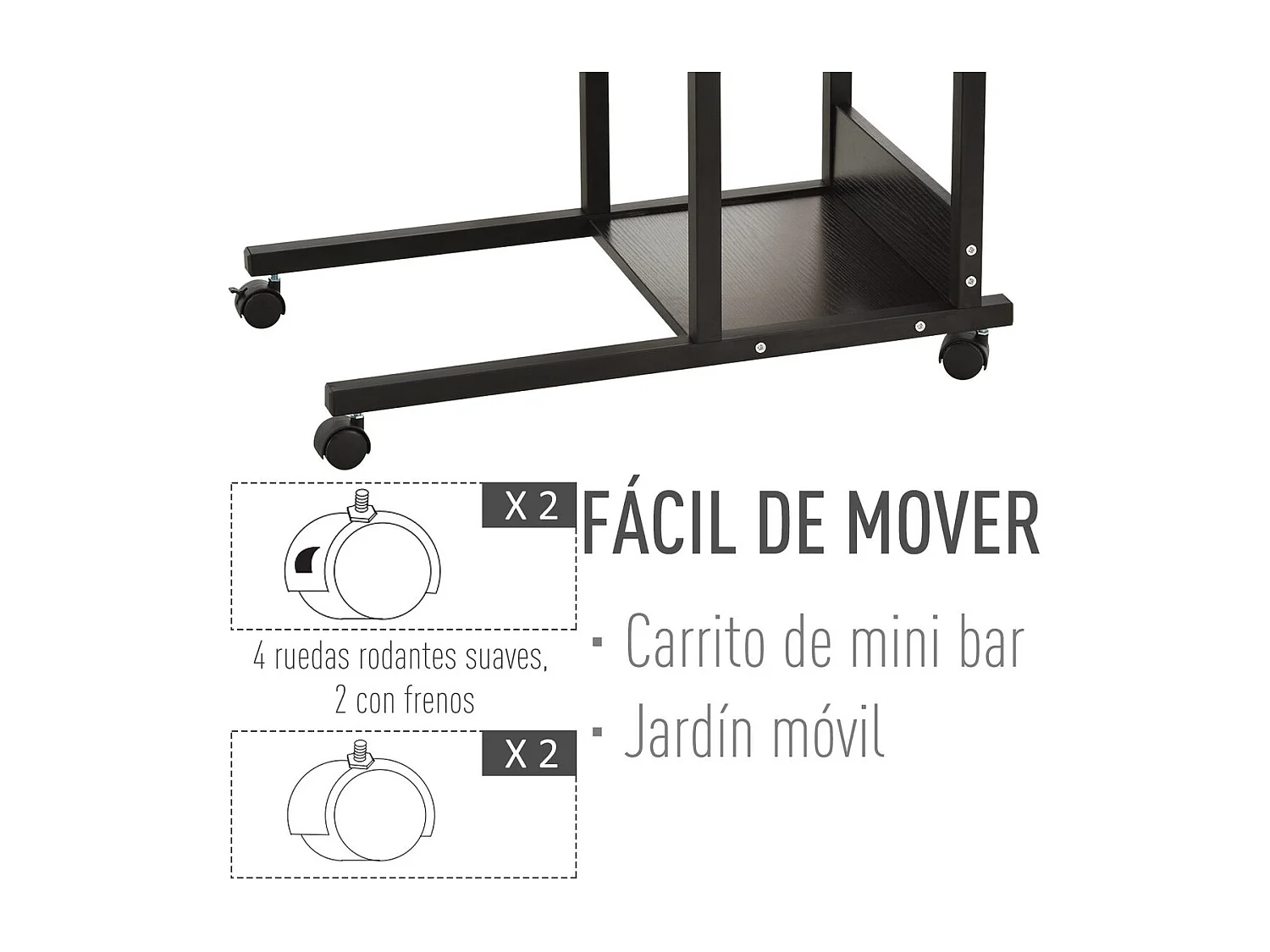 Mesa lateral móvil negro 80x40x82 cm HOMCOM