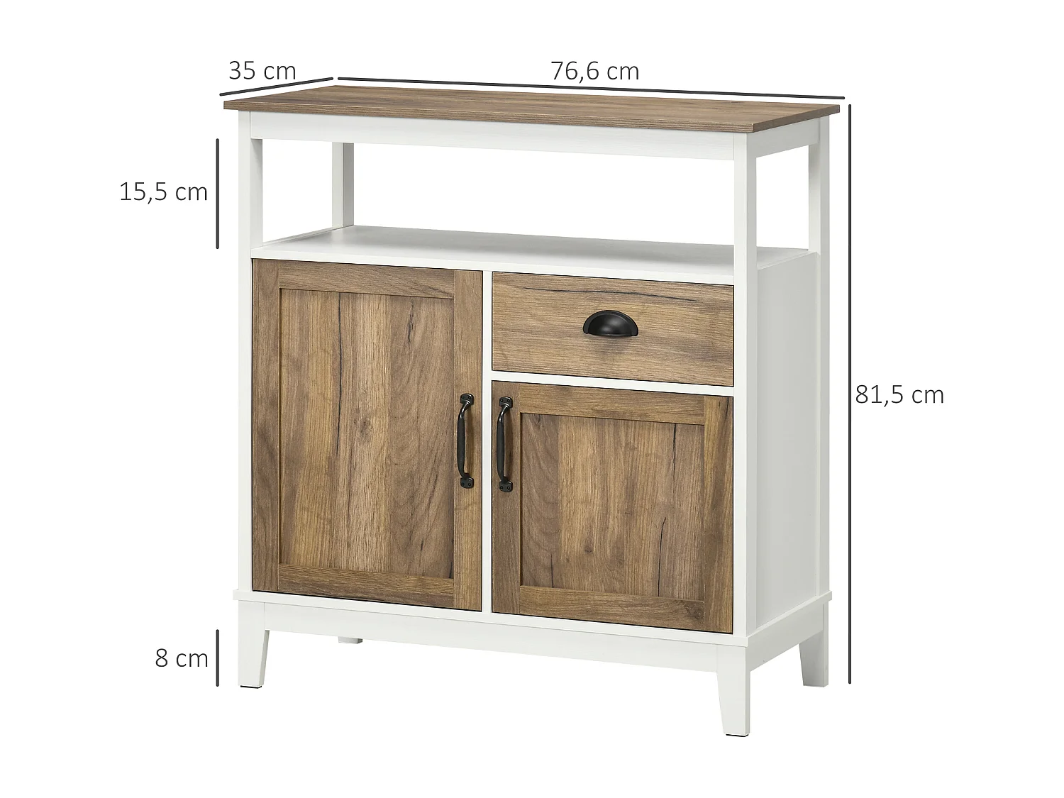 Armario de salón gris oscuro, blanco 76.6x35x81.5 cm HOMCOM