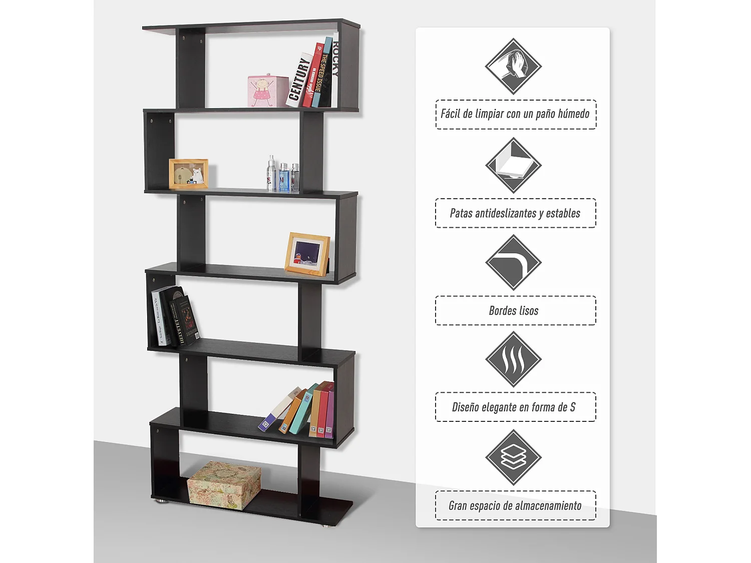 Estantería librería negro 80x24x191 cm HOMCOM