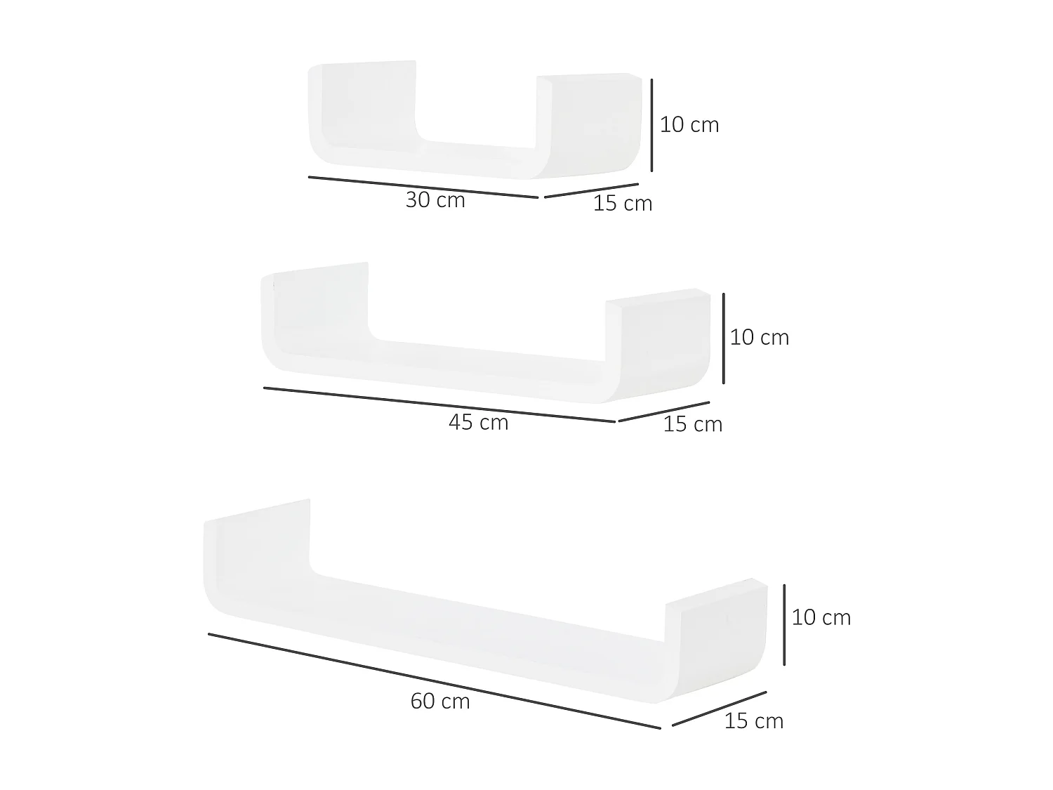 Juego de 3 estantes de pared blanco 60x15x10 cm HOMCOM