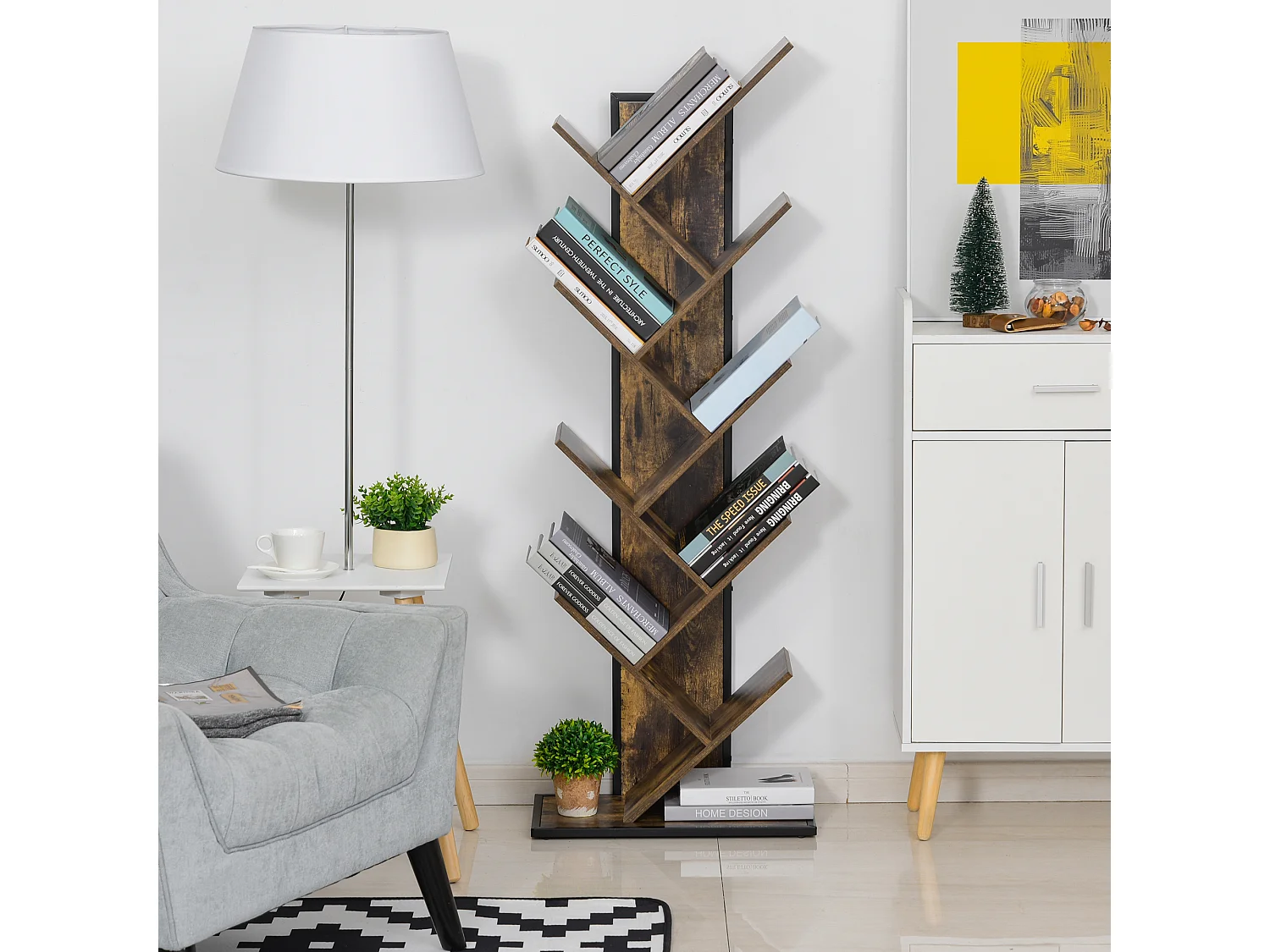 Librería en forma de árbol marrón rústico 50x28x142 cm HOMCOM