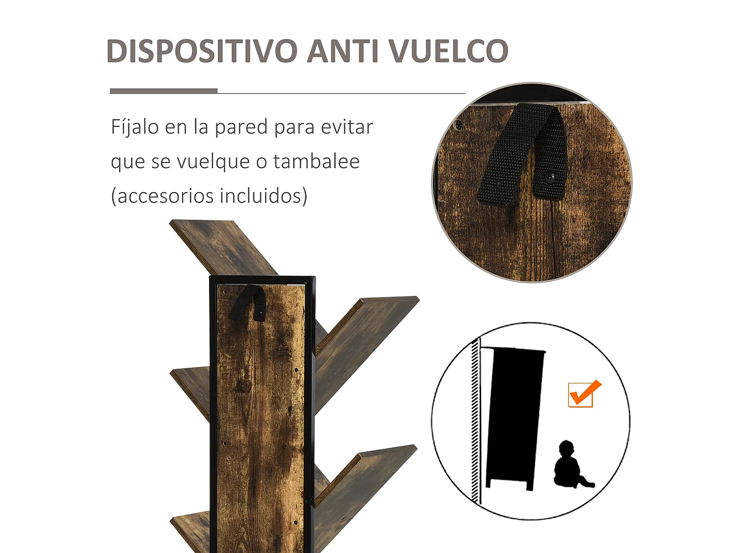 Librería en forma de árbol marrón rústico 50x28x142 cm HOMCOM