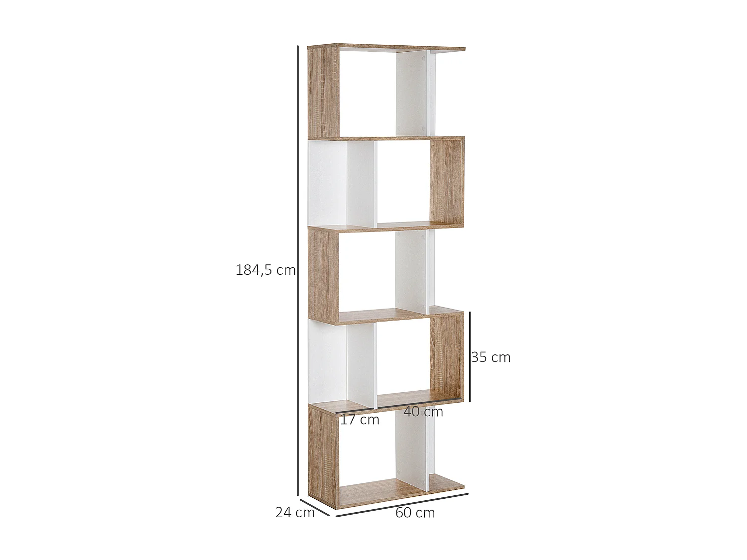 Estantería librería madera y blanco 60x24x184.5 cm HOMCOM