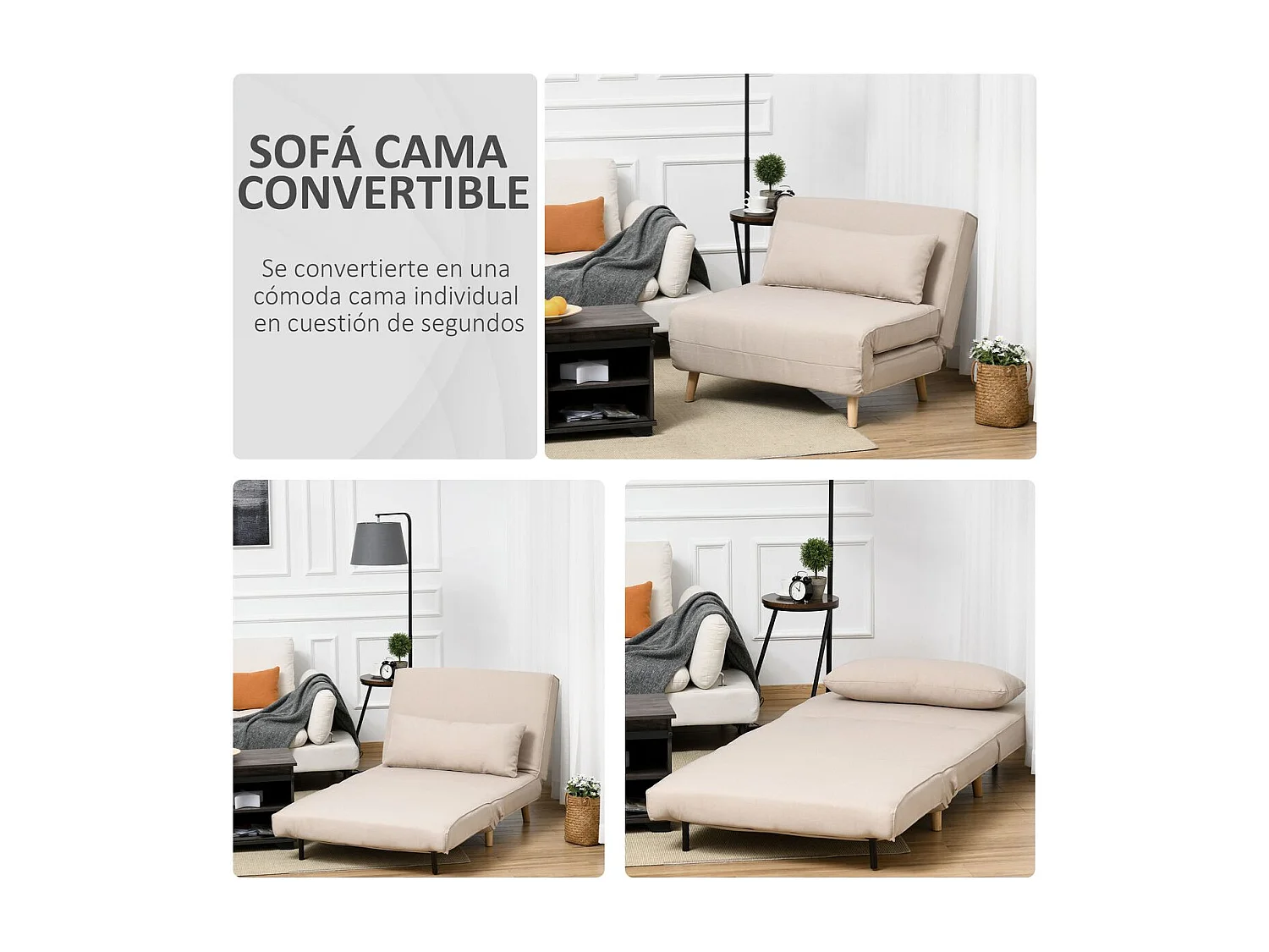 Sofá cama beige 94x78x80 cm HOMCOM