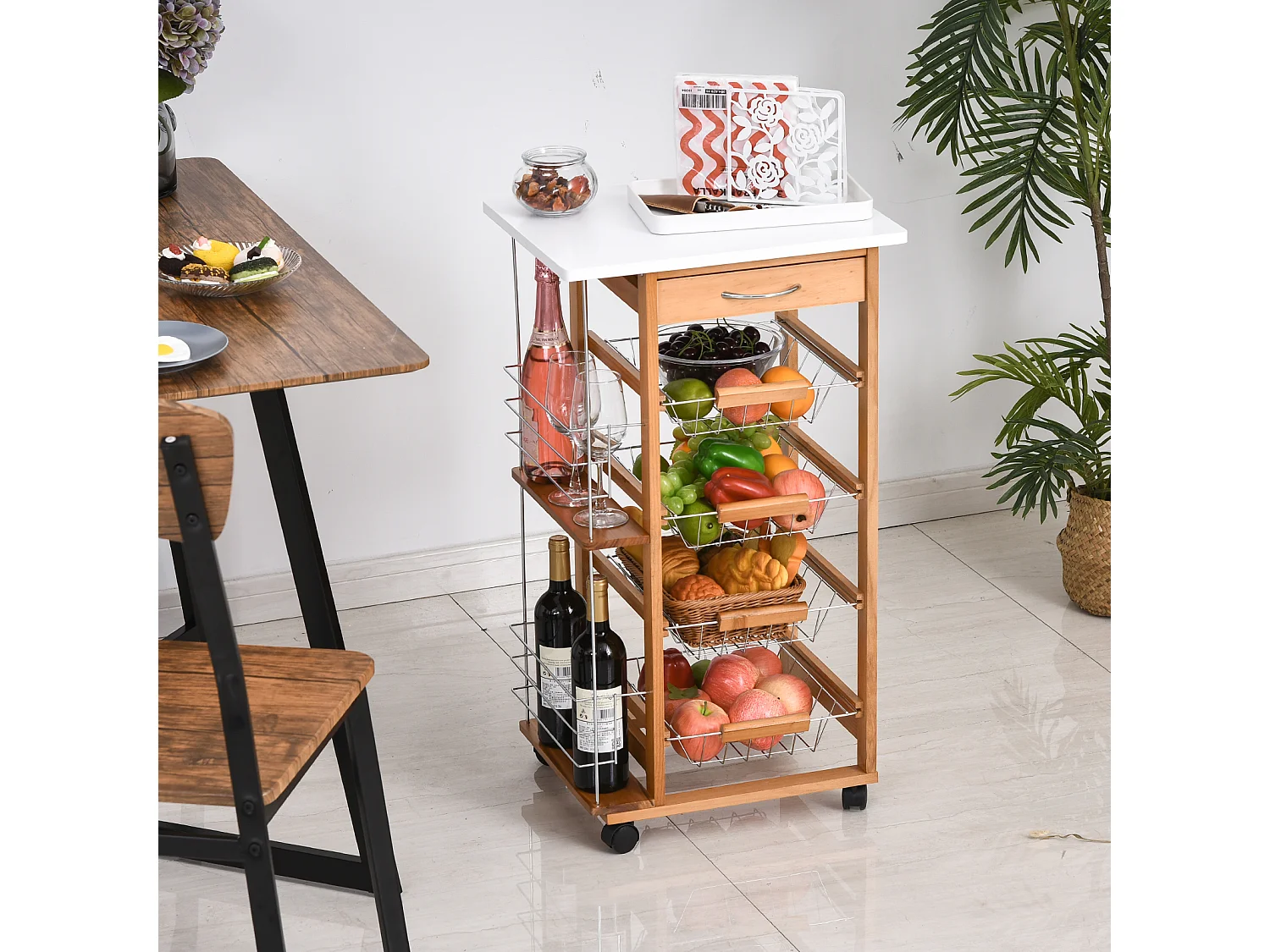 Carrito de cocina madera natural 47x37x83 cm HOMCOM