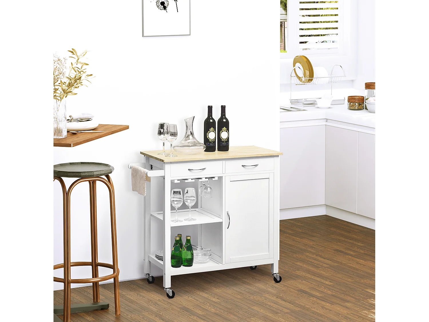 Carro de cocina blanco 89x40x84cm HOMCOM