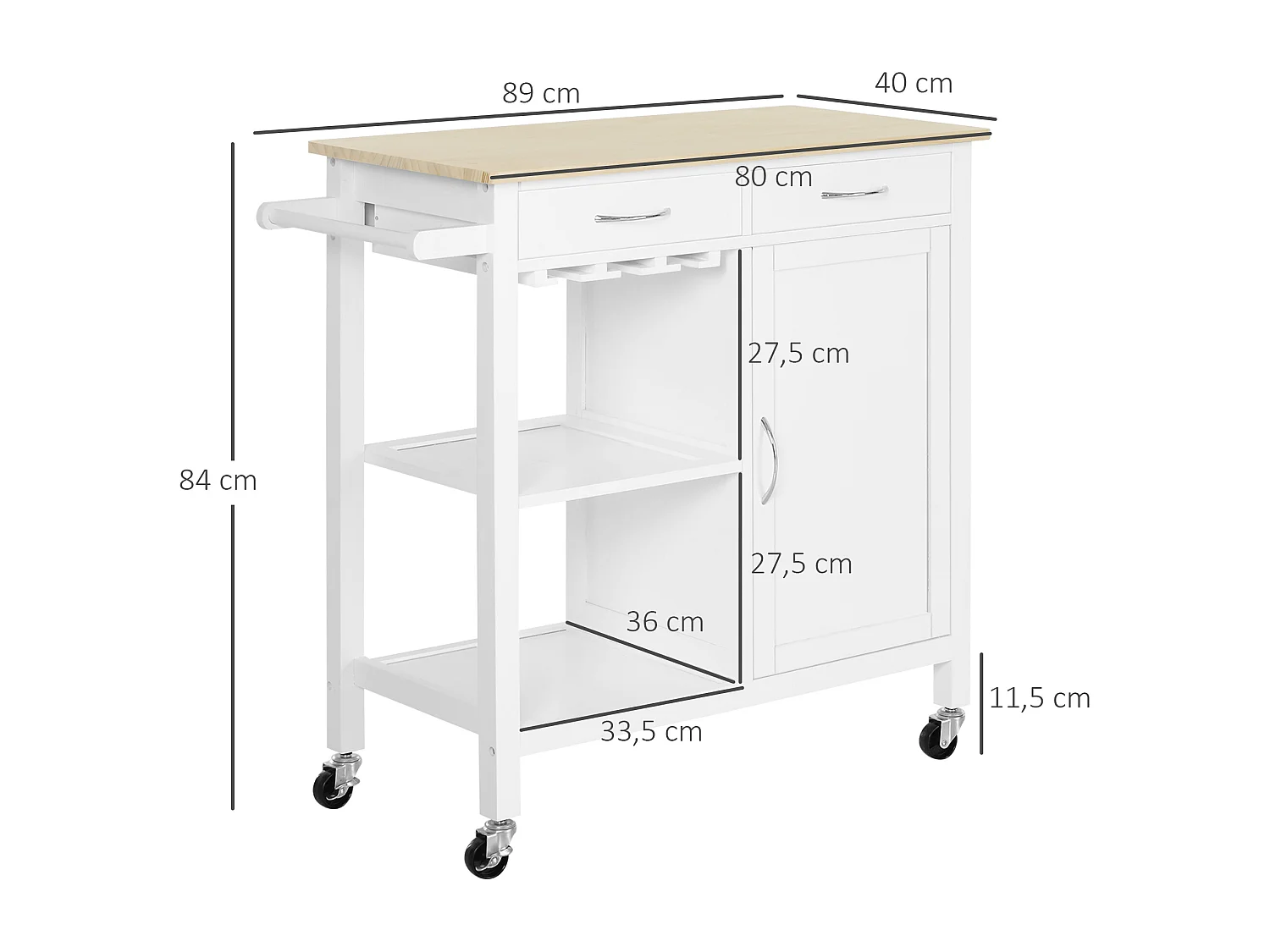 Carro de cocina blanco 89x40x84cm HOMCOM
