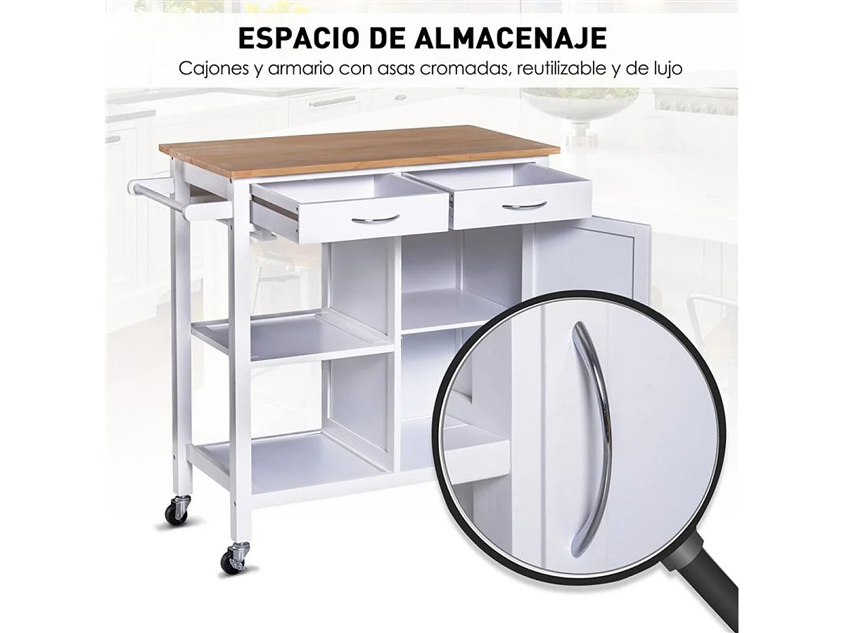 Carro de cocina blanco 89x40x84cm HOMCOM