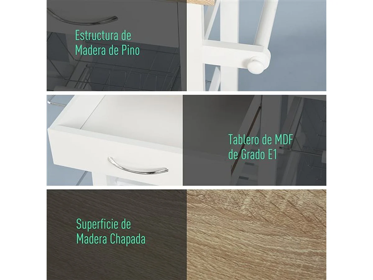 Carrito de cocina blanco 92x37x82 cm HOMCOM