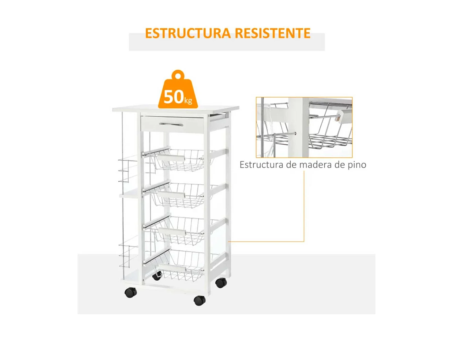 Carrito de cocina blanco 47x37x83 cm HOMCOM