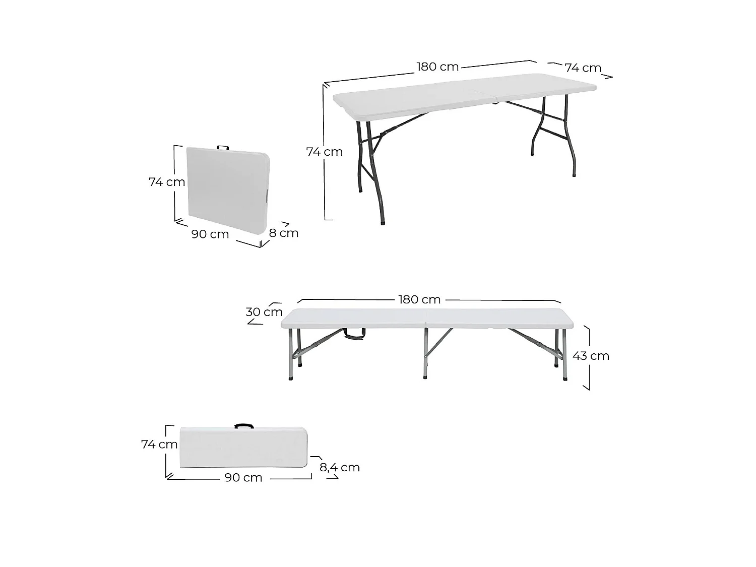 Set de tables pliantes avec 2 bancs 180cm Catering O91
