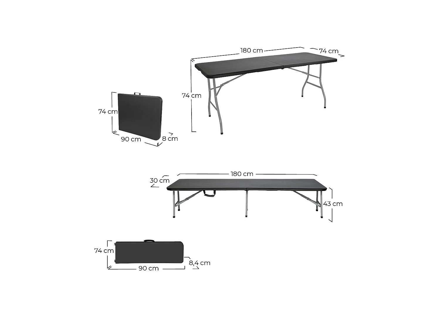 Conjunto Plegable Mesa con 2 Bancos de 180cm Catering O91