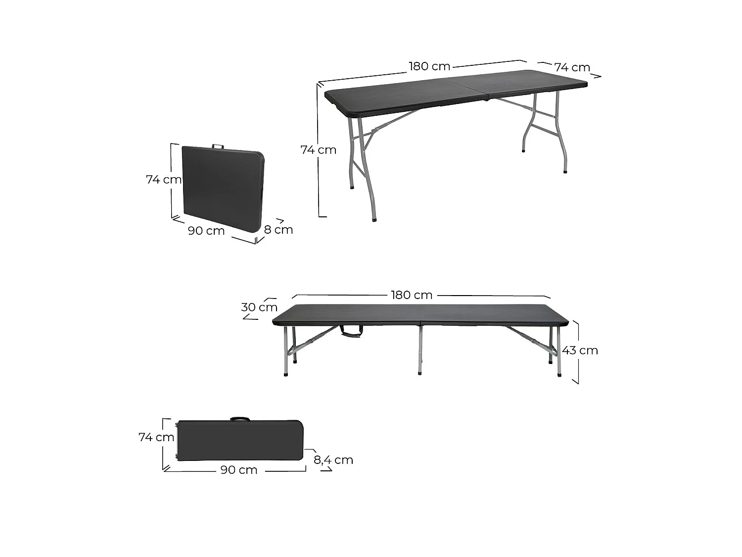Conjunto Plegable Mesa con 2 Bancos de 180cm Catering O91