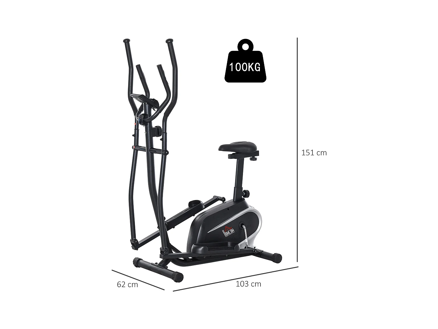 Bicicleta elíptica negro 103x62x151 cm HOMCOM