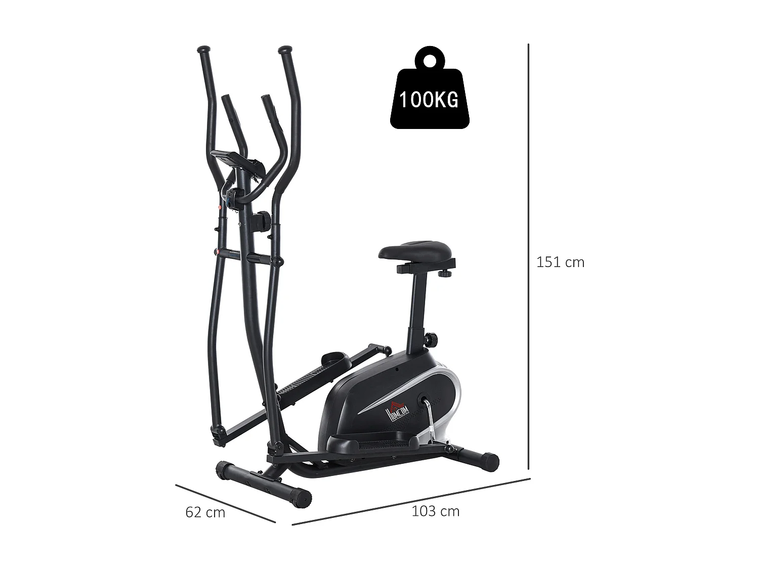 Bicicleta elíptica negro 103x62x151 cm HOMCOM