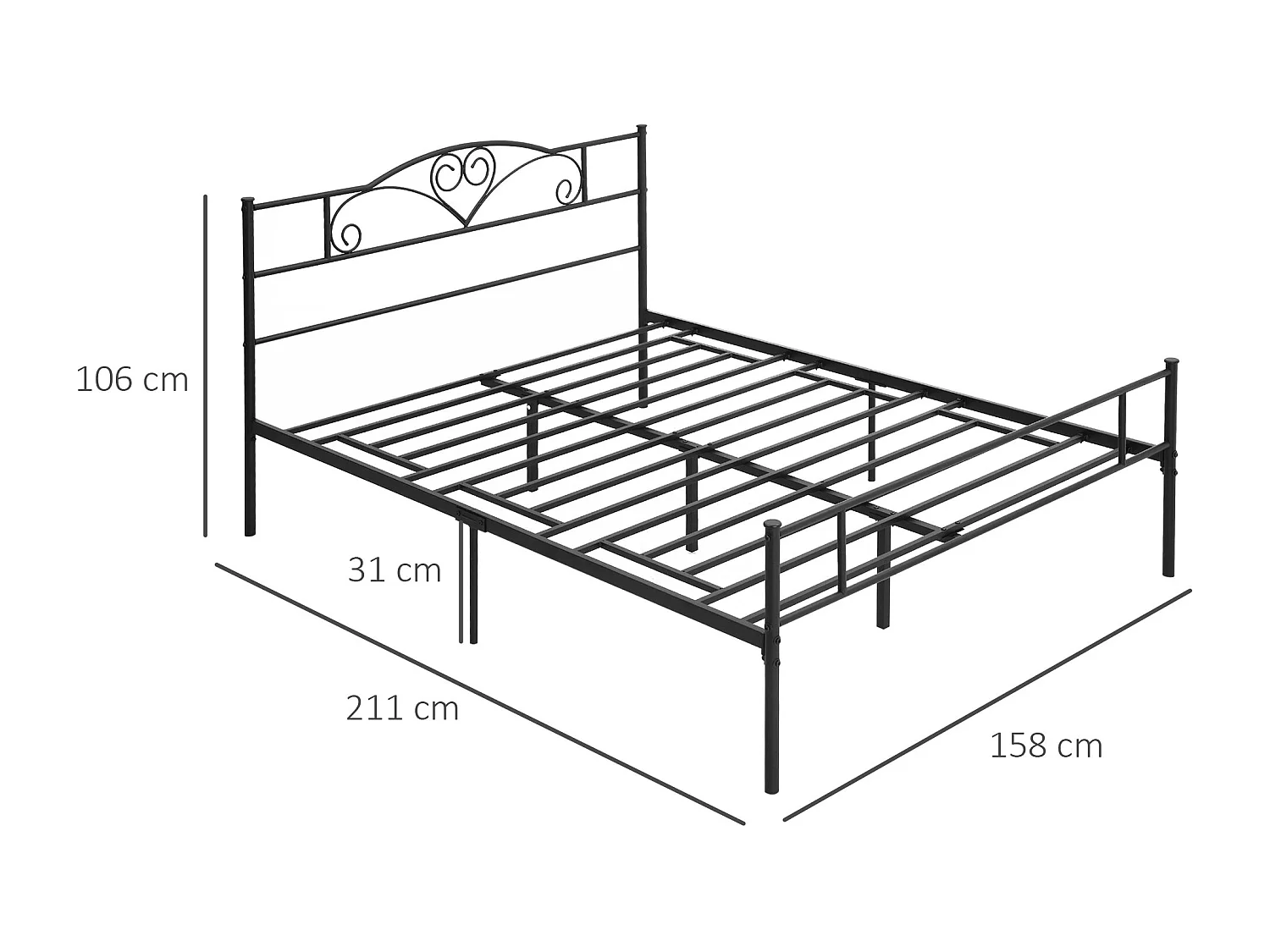 Marco de cama doble negro 158x211x106 cm HOMCOM