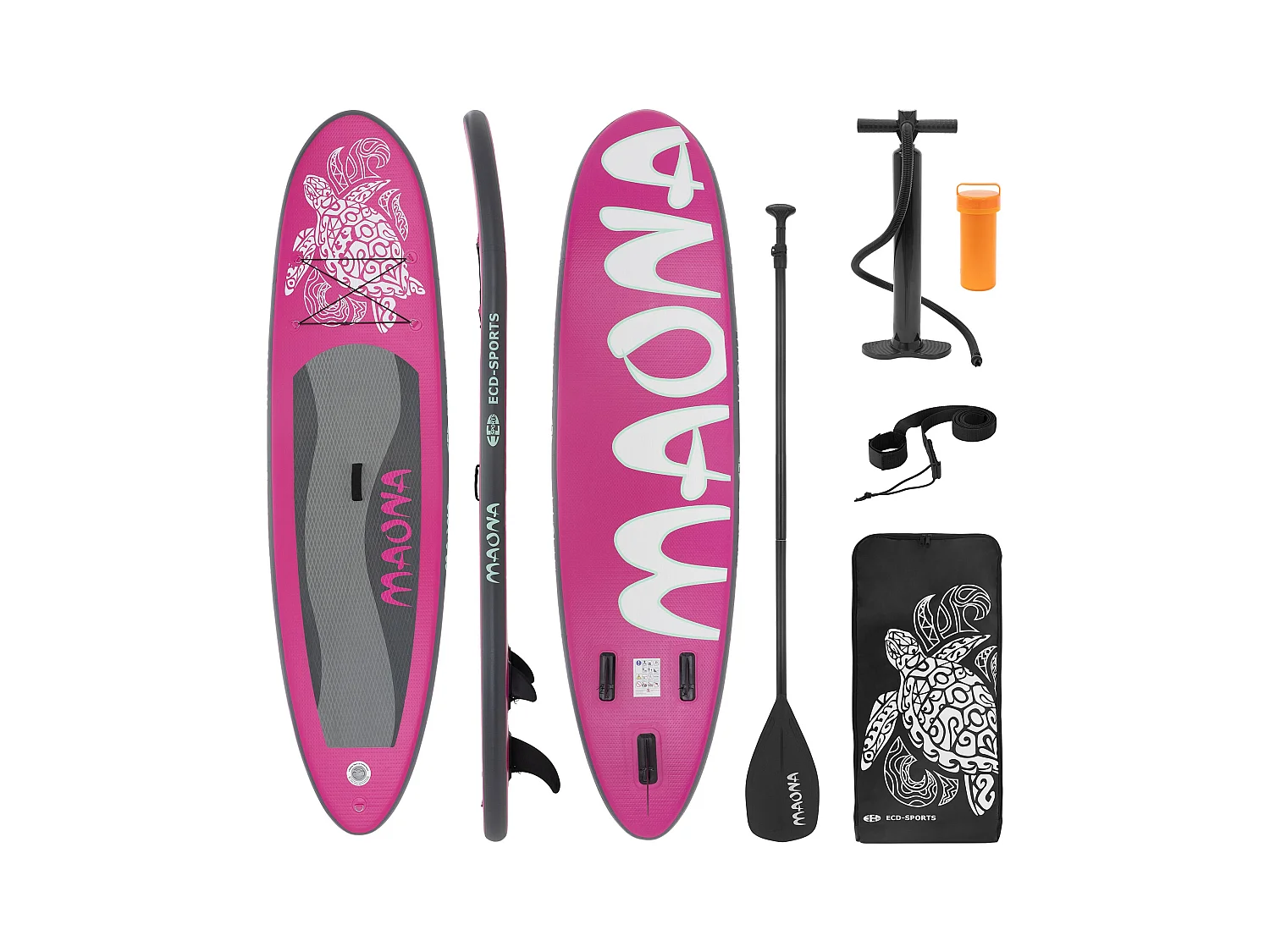 Planche stand up Maona 308x78x10 cm rose PVC gonflable jusqu'à 120kg revêtement antidérapant avec pompe sac de transport kit de réparation pagaie