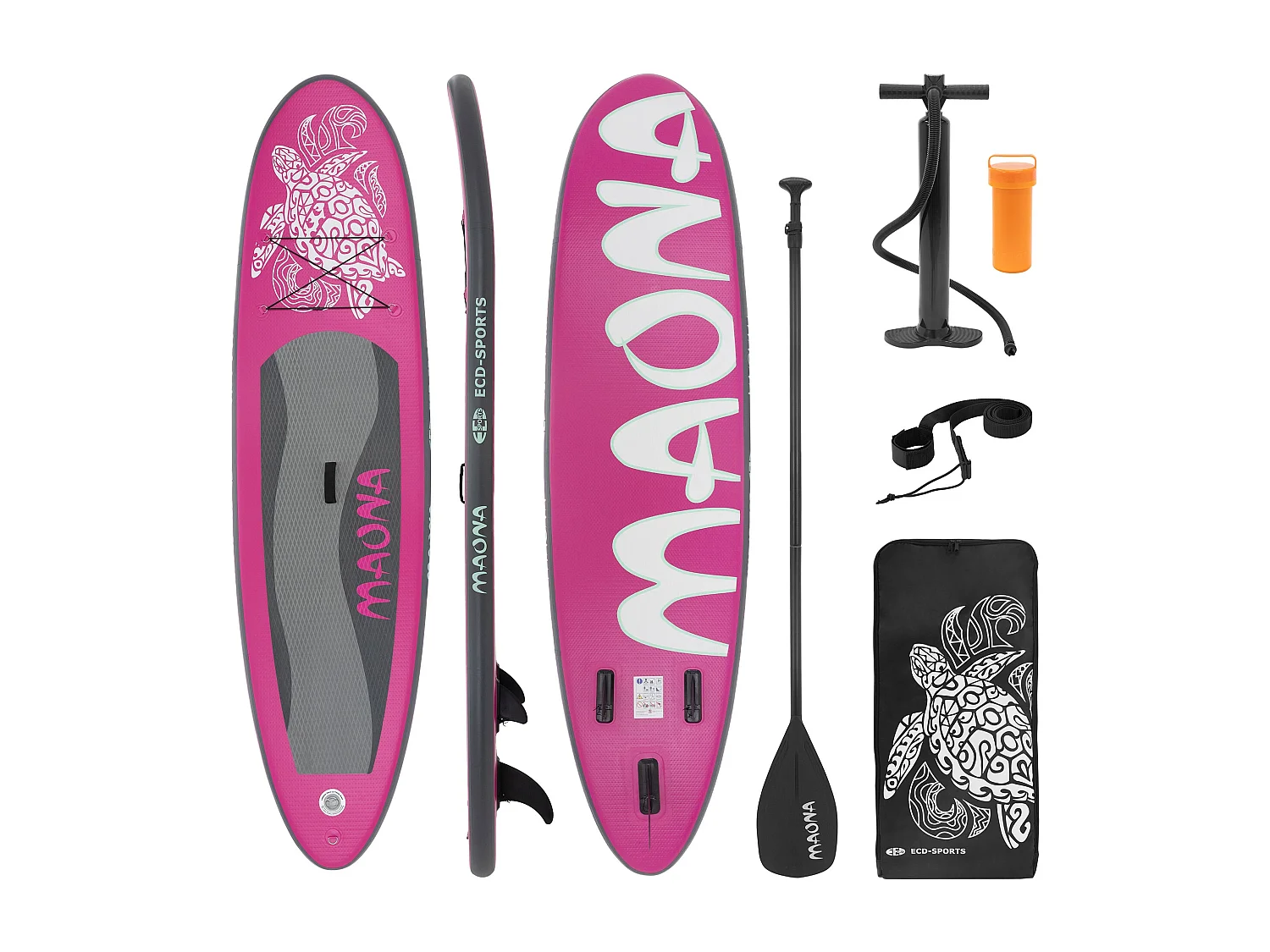 Planche stand up Maona 308x78x10 cm rose PVC gonflable jusqu'à 120kg revêtement antidérapant avec pompe sac de transport kit de réparation pagaie