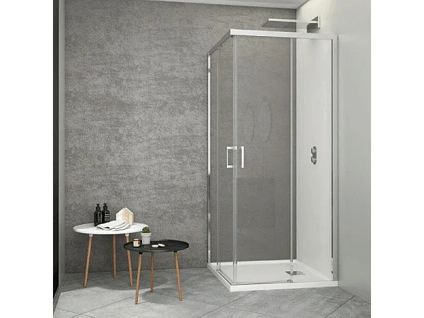 Angular de ducha 2 Fijos + 2 Puertas Correderas 80 cm y 70 cm JOHNSON Cristal transparente