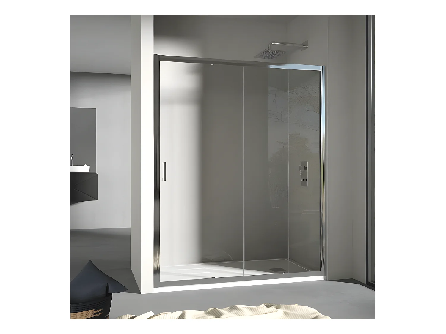 Frontal de ducha + Puerta Corredera 160 cm  GRANT Cristal transparente Lateral fijo: 75 cm