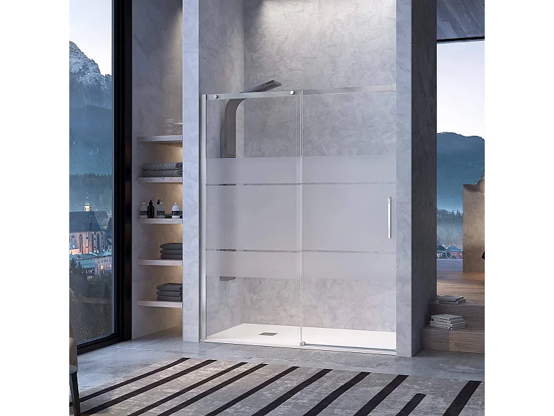 Frontal de ducha + Puerta Corredera 120 cm LUNA con Cristal serigrafiado  Lateral Fijo : 66.5 - 69 cm
