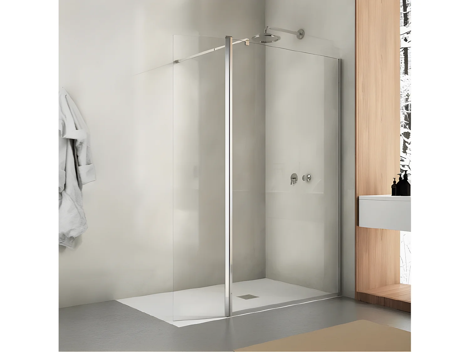 Panel Fijo de ducha + Puerta abatible SMITH Cristal transparente