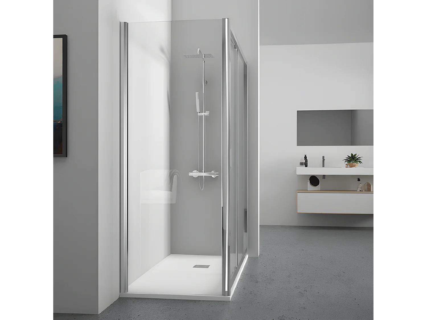 Mampara de ducha frontal + Puerta Corredera 80  cm  JOHNSON Cristal transparente 80 cm