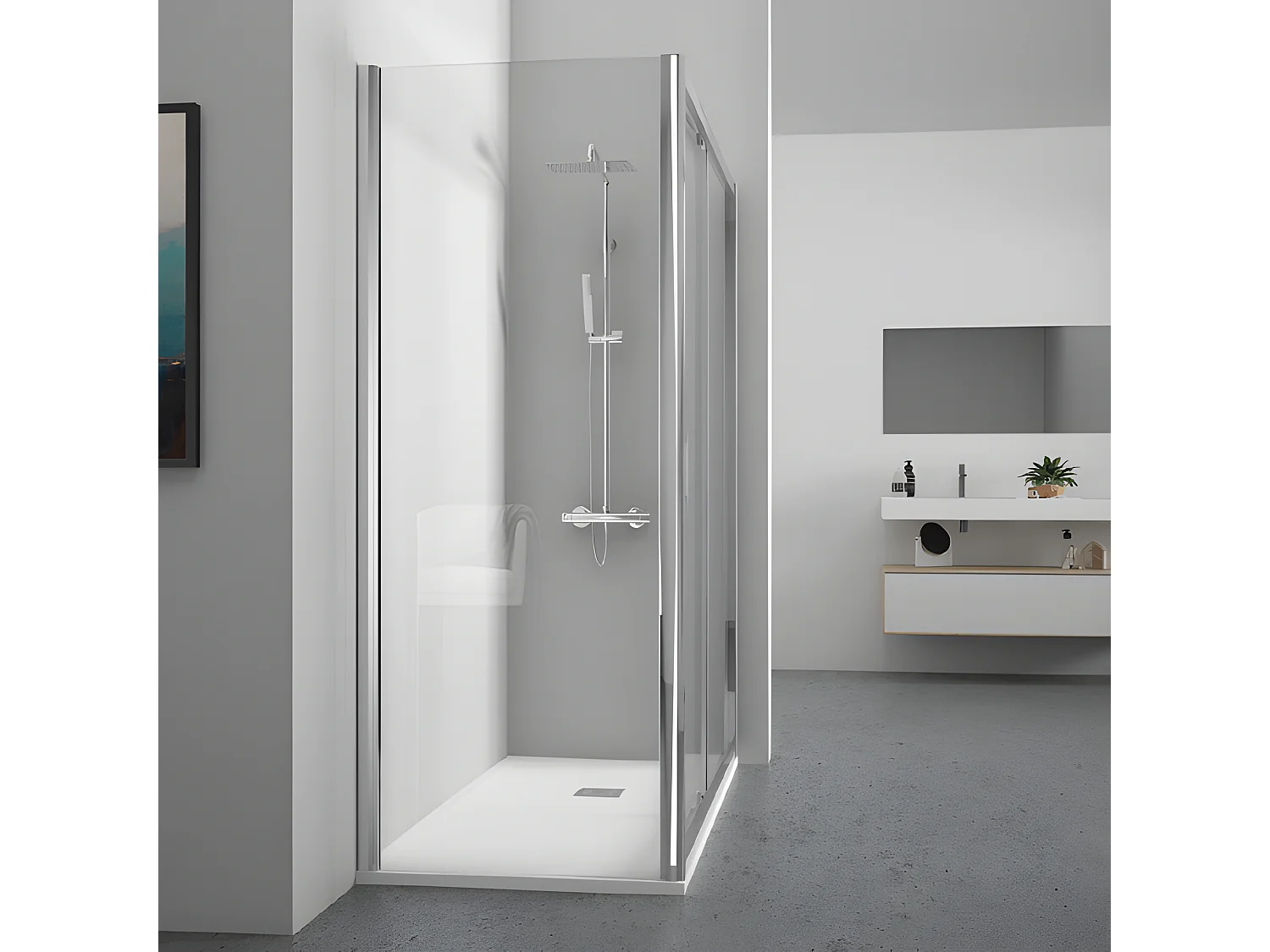 Mampara de ducha frontal + Puerta Corredera 80  cm  JOHNSON Cristal transparente 75 cm
