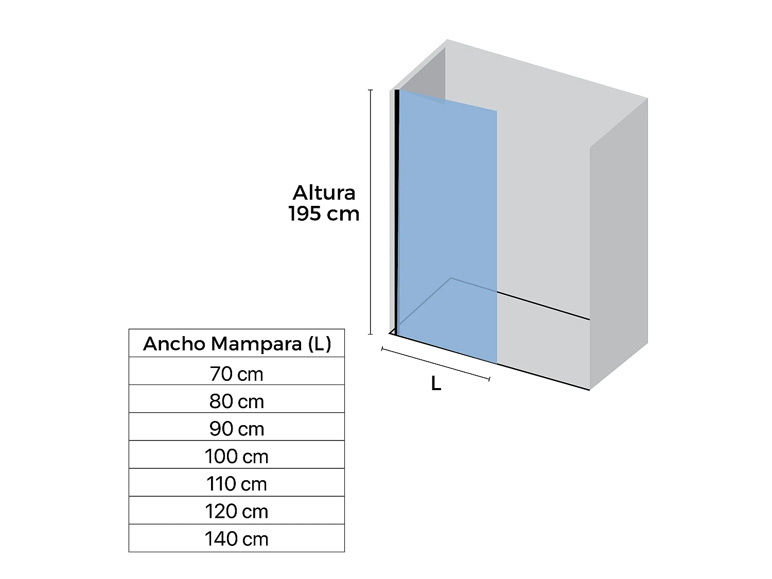 Panel fijo de ducha PETERSON Black Cristal transparente