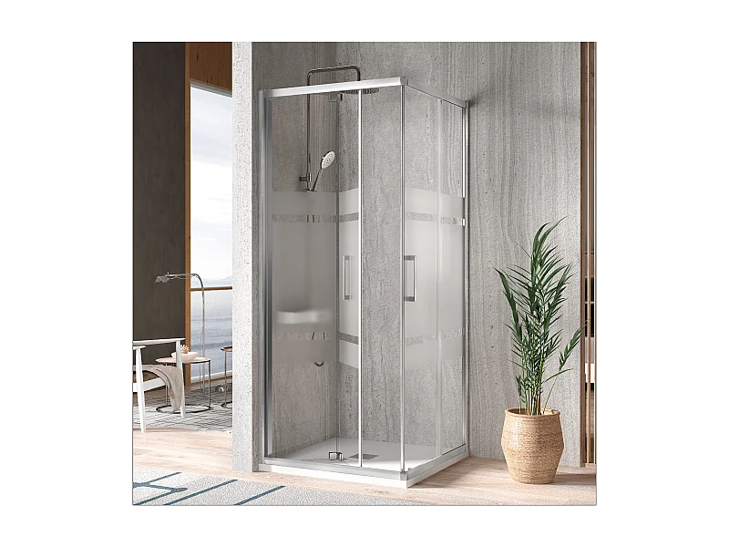 Angular de ducha Puerta Plegable 70 cm + Puerta Corredera 100 cm S300 con Cristal serigrafiado