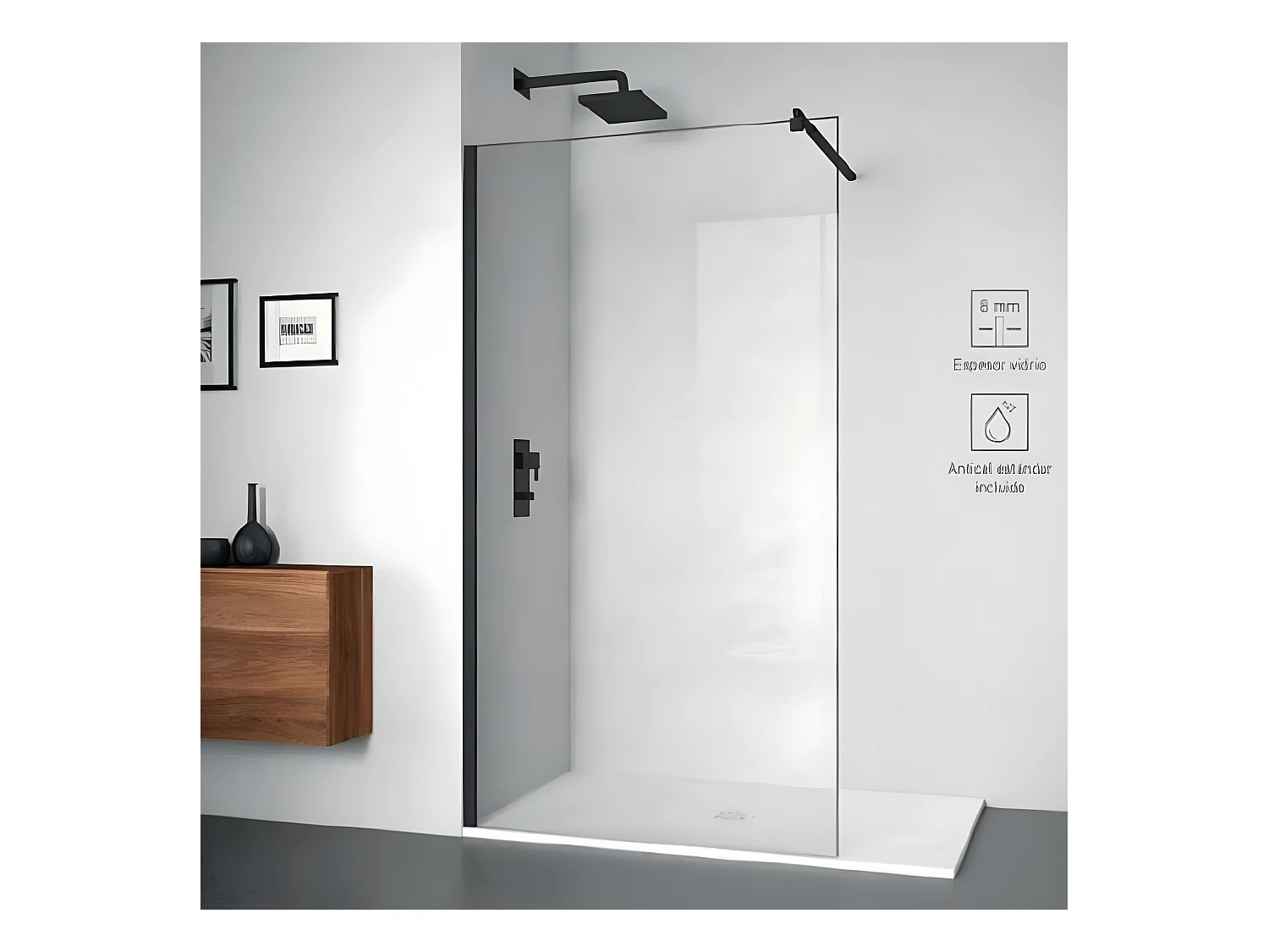 Panel fijo de ducha PETERSON Black Cristal transparente