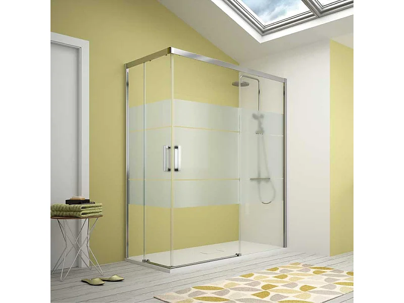 Mampara de ducha esquina 2 Fijos 70 cm + 2 Puertas Correderas 105 cm S400 con Cristal serigrafiado