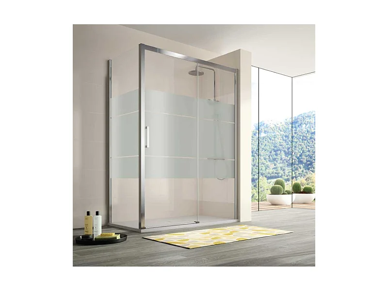Frontal de ducha + Puerta Corredera 145 cm S400 Cromado con Cristal serigrafiado Pared lateral: 66 - 69 cm