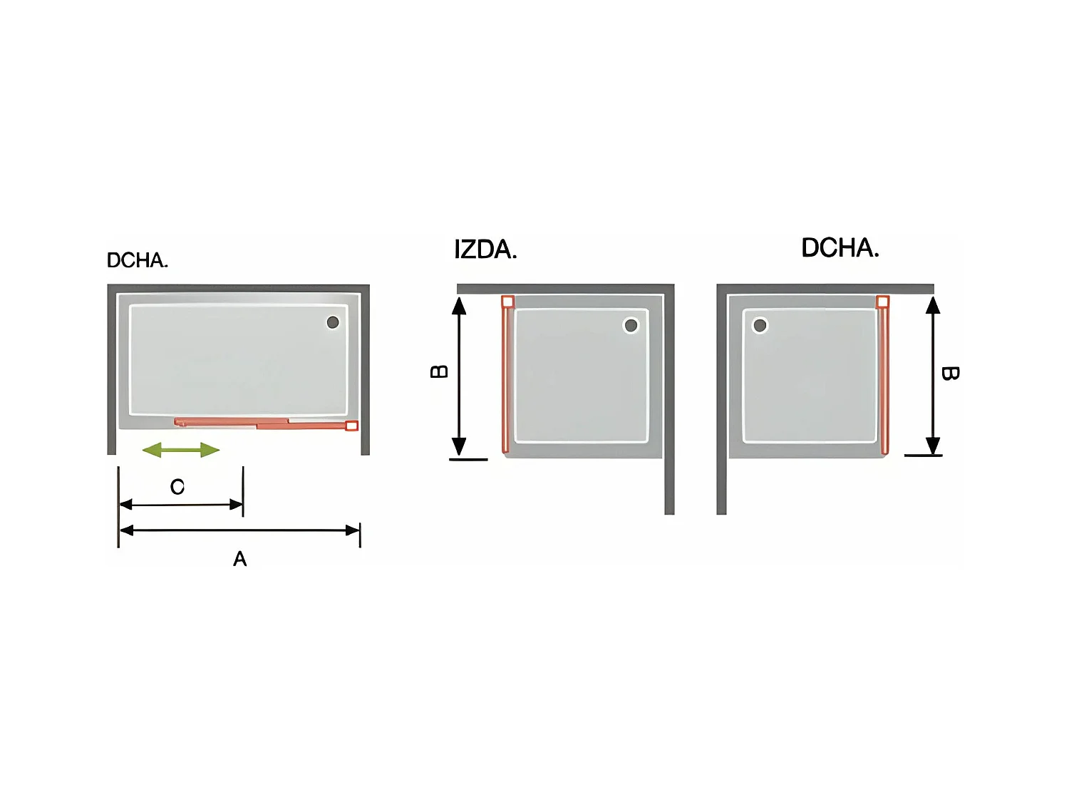 Frontal de ducha/bañera + 2 Puertas Correderas 156 cm KAAROL Pared lateral: 66 - 69 cm