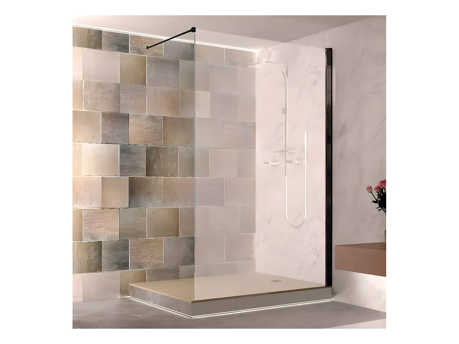 Panel fijo de ducha WALK IN Perfil Negro Grosor Cristal 8 mm